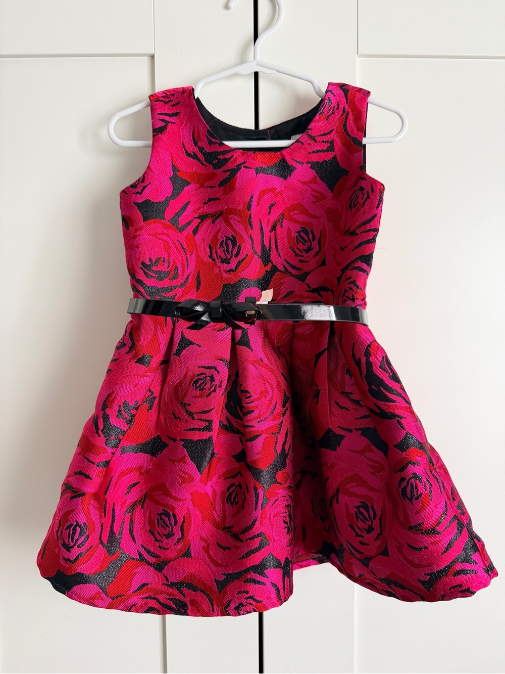 The Children's Place Hot Pink and Black Rose Jacquard Party Dress